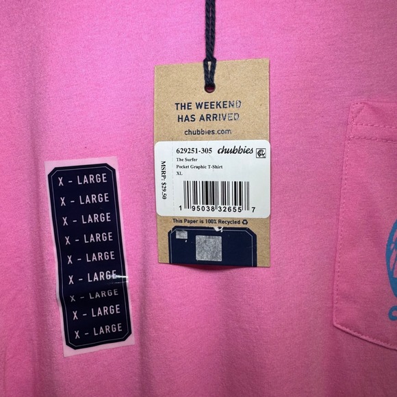 Chubbies Men's Pocket Graphic T-Shirt in Pink The Surfer Wave Palms Size XL NWT - Picture 5 of 7